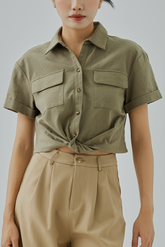 Marlow Linen Front Twist Button-Up Top